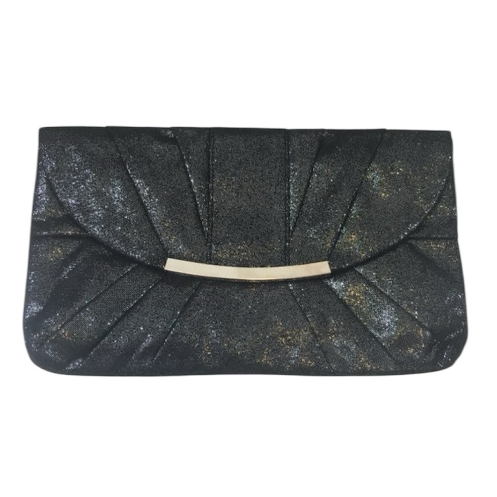The many moods of poppie Jones clutch Black with silver metallic Magnetic snap